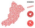 Lovely Collage Map of La Graciosa Island and Grunge Stamps for Valentines