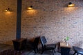 Lovely corner and Beautiful brick wall in coffee shop.