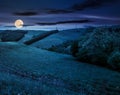 Lovely countryside with grassy hills at night