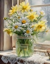 Lovely countryside scene : vase with fresh wild flowers