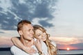 Lovely couple and beautiful sunset Royalty Free Stock Photo