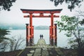 A Lovely Couple at Hakone Shrine, Japan Royalty Free Stock Photo