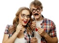 Lovely couple holding party glasses