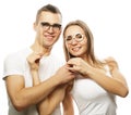 Lovely couple holding party glasses