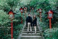 Lovely couple at Nanzoin Temple, Fukuoka, Japan Royalty Free Stock Photo