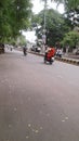 Lovely couple riding in the street