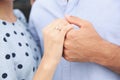 Lovely couple showing beautiful engagement ring, closeup Royalty Free Stock Photo