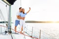 Lovely Couple Standing On Yacht Making Selfie During Boat Tour Royalty Free Stock Photo