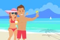 Lovely couple  taking selfie photo on tropical beach Royalty Free Stock Photo