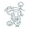 Lovely cow. The cheerful cow smiles. Children`s character animal