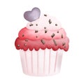 Lovely Cupcake Cute Romantic Watercolor Clipart. Paris In Love collection with cute cupcake with heart topping sweet pastry