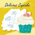 Lovely Cupcake Flyer Template Design. with colorful linear doodle cupcake illustration