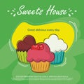 Lovely Cupcake Flyer Template Design. with colorful linear doodle cupcake illustration