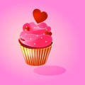 Lovely cupcake with hearts on top,valentines day design.