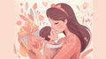 a lovely cute cartoon inspired mothers day gift card illustration, ai generated image