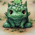 lovely cute dinosaur, fantasy dinosaur plant type element, ai generated image