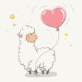 Lovely cute jumping llama / guanaco with a heart shaped balloon. Love cartoon animal.