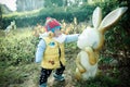 Cute little boy playing with rabbits Royalty Free Stock Photo