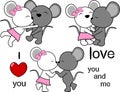 Lovely cute mouse kissing cartoon love valentine set Royalty Free Stock Photo