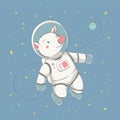 Lovely cute piggy fling with the space station and the planet. Space series of children`s card Royalty Free Stock Photo