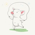 Lovely cute piggy jumping rope. Animal is engaged in fitness, hand-drawn