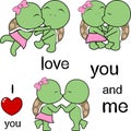lovely cute turtle couple kissing cartoon love valentine pack in vector format