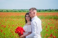 Lovely date. happy man and woman in love enjoy spring weather. happy relations. girl and guy in field. bride and groom Royalty Free Stock Photo