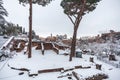 A lovely day of snow in Rome, Italy, 26th February 2018: a beautiful view of Colosseum under the snow