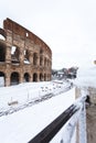 A lovely day of snow in Rome, Italy, 26th February 2018: a beautiful view of Colosseum under the snow