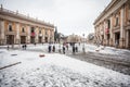 A lovely day of snow in Rome, Italy, 26th February 2018: a beautiful view of Capitoline Square under the snow Royalty Free Stock Photo