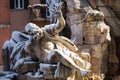 A lovely day of snow in Rome, Italy, 26th February 2018: a beautiful view of Navona Square and Fontana dei Quattro Fiumi Fountain Royalty Free Stock Photo