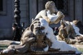 A lovely day of snow in Rome, Italy, 26th February 2018: a beautiful view of Navona Square and Fontana dei Quattro Fiumi Fountain Royalty Free Stock Photo