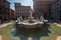 A lovely day of snow in Rome, Italy, 26th February 2018: a beautiful view of Navona Square and Fontana dei Quattro Fiumi Fountain Royalty Free Stock Photo