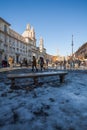 A lovely day of snow in Rome, Italy, 26th February 2018: a beautiful view of Navona Square under the snow Royalty Free Stock Photo