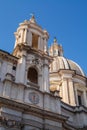 A lovely day of snow in Rome, Italy, 26th February 2018: a beautiful view of Saint Agnese in Agone in Navona Square under the snow Royalty Free Stock Photo