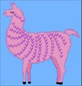 lovely Designer Lama, alpaca of pink color, with fur, stars and with closed eyes