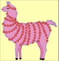 lovely Designer Lama, alpaca of pink color, with fur, stars and with closed eyes