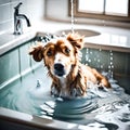 Dog having a bath - ai generated image Royalty Free Stock Photo