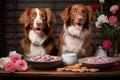 Lovely Dogs Celebrating Valentines Day with Cute Candy, Flower Bouquets, and Delightful Cookies Royalty Free Stock Photo