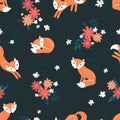 Lovely doodle fox seamless pattern, cute hand drawn background - great for Kids, on textiles, banners, wallpapers - vector design