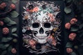 elegant portrait of a skull made by flower, created with Generative AI technology