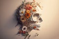 elegant portrait of a skull made by flower, created with Generative AI technology