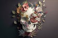 elegant portrait of a skull made by flower, created with Generative AI technology