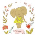 Lovely elephant with vintage frame for your design