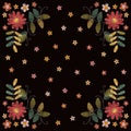 Lovely embroidery with flowers and leaves. Fashion design for card, bandana print