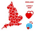 Vector Romantic England Map Mosaic of Hearts