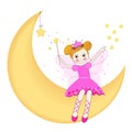 Lovely fairy sitting on the moon vector