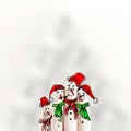 A lovely family hand drawn and finger of snowmen