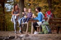 A lovely family having a break and a snack on the hiking Royalty Free Stock Photo