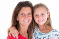 family mother and daughter girls love together on white background